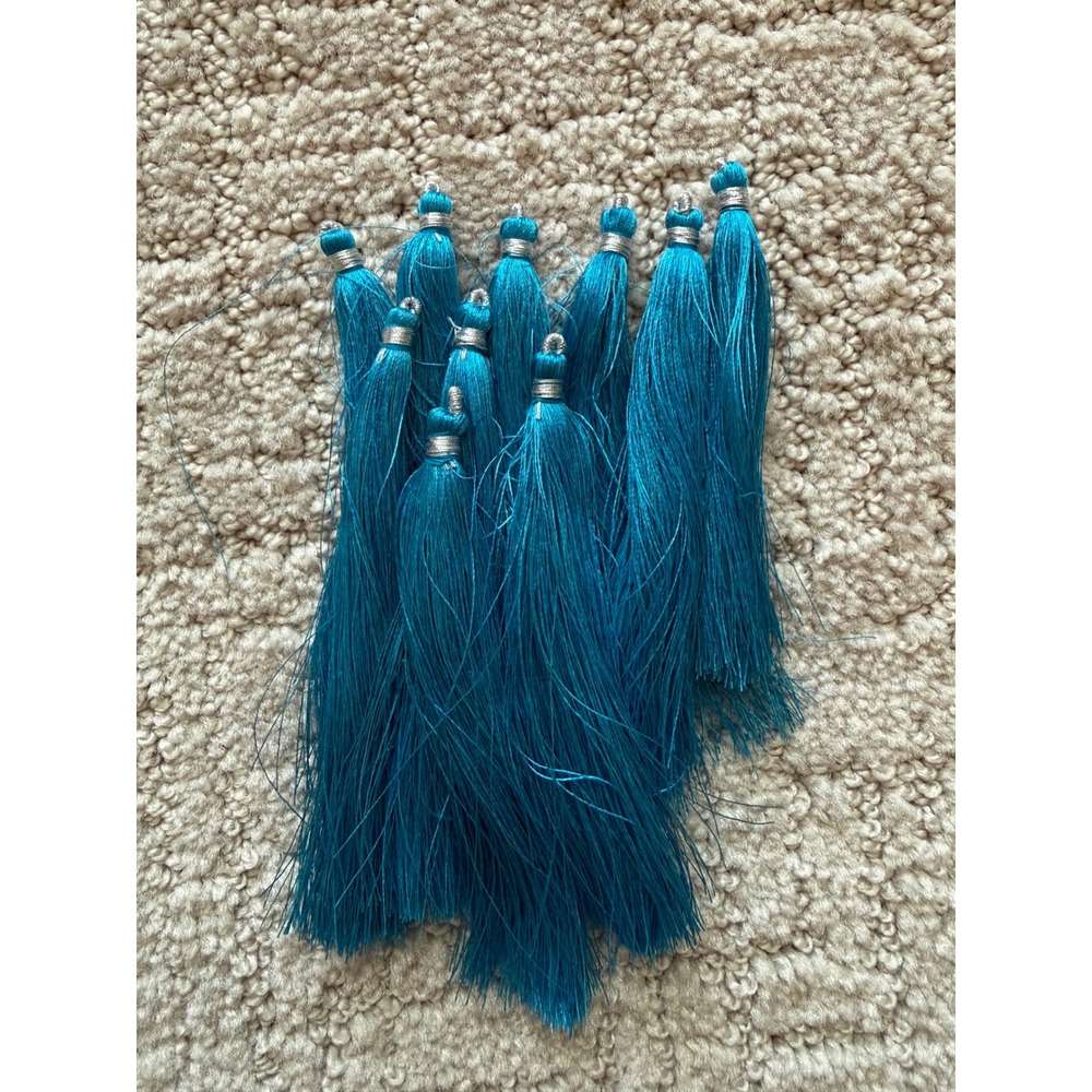 Teal Turquoise Blue 3.5" Silky Tassels Made In India Lot Of 20 Crafts Bookmark